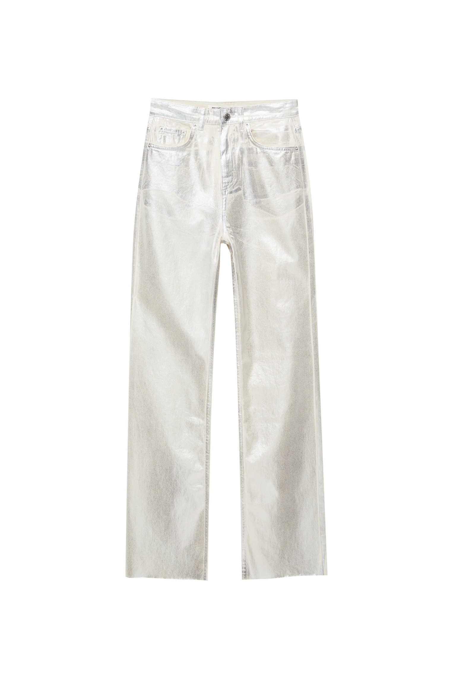 High-waist metallic straight-leg trousers | PULL and BEAR UK