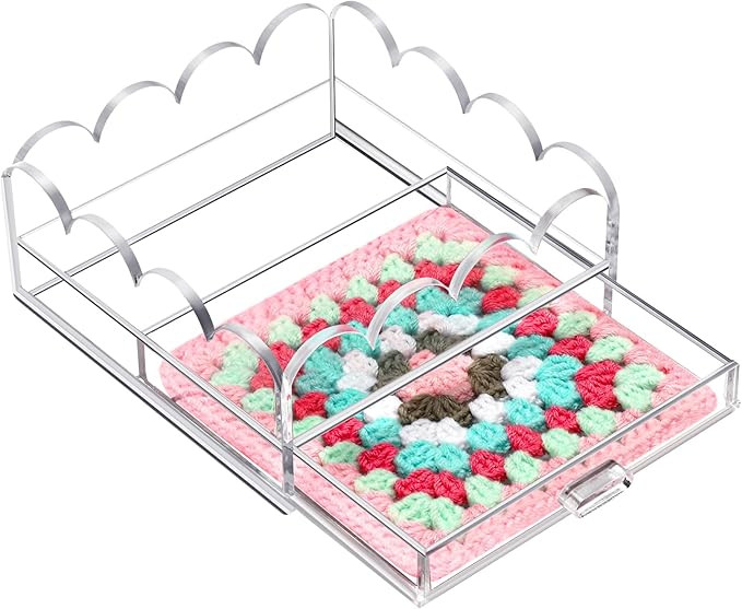Scalloped Acrylic Tray, 5" x 5" Clear Acrylic Tray with Drawer for Insert Needlepoint, Customizab... | Amazon (US)