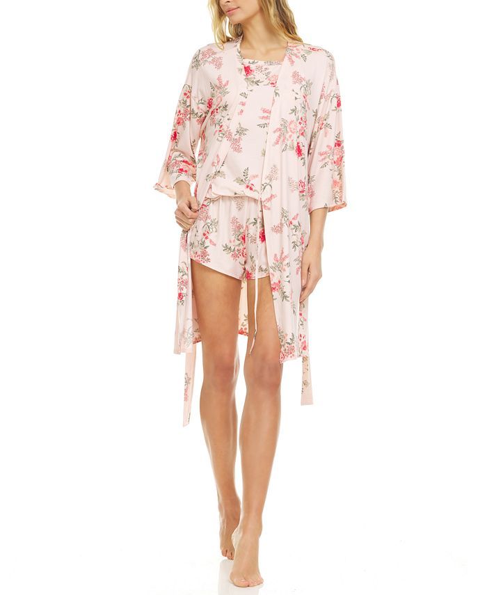 Lauren Wrap Robe, Cami & Tap Shorts 3pc Travel Pajama Set | Macys (US)