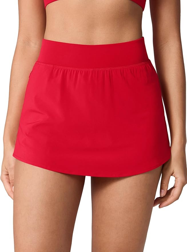 High Waisted Skirt Overlay Running Shorts for Women with One Zip Pocket Athletic Workout Quick Dr... | Amazon (US)