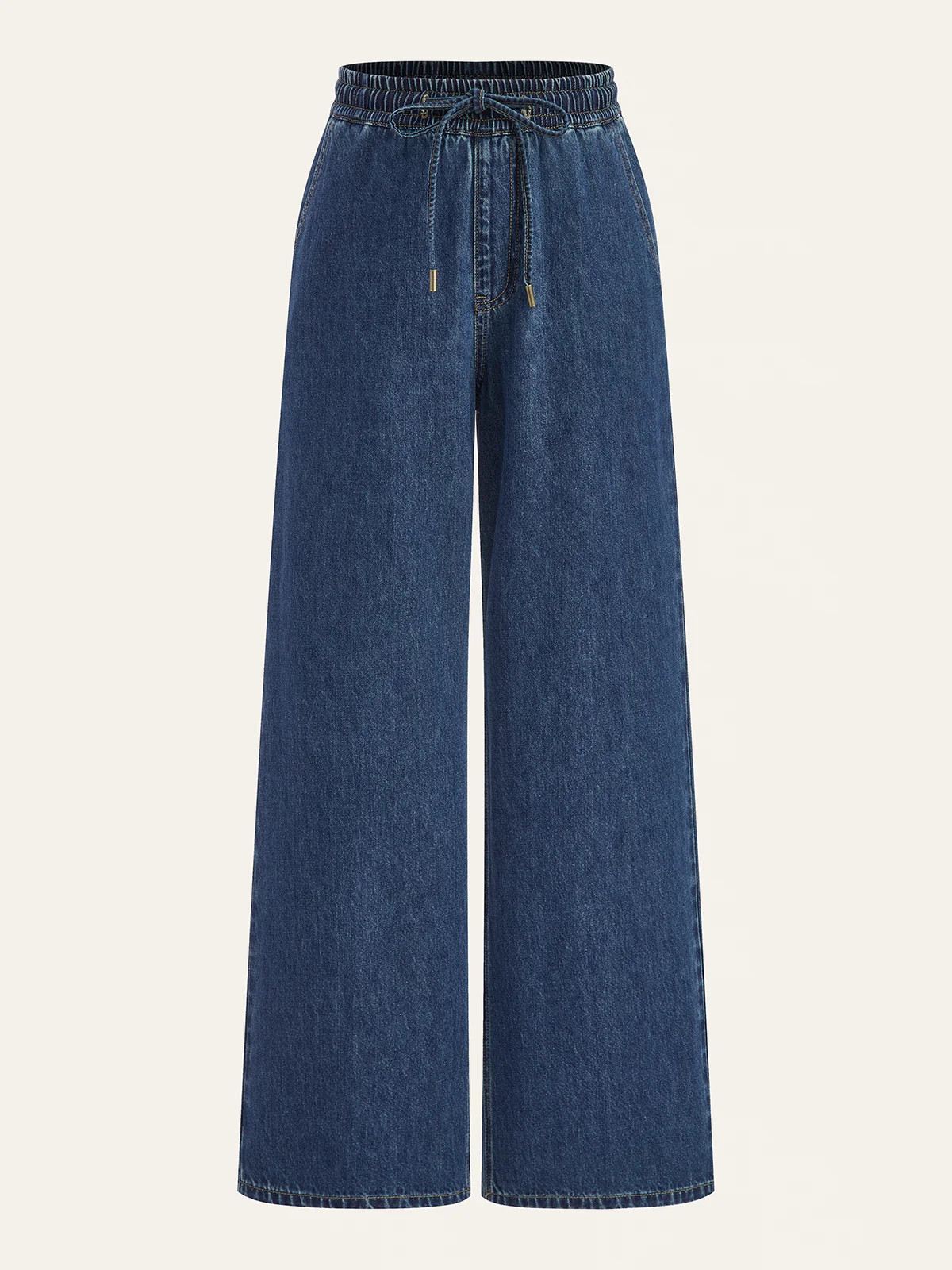 Denim Drawstring Waist Wide-Leg Pants | Commense