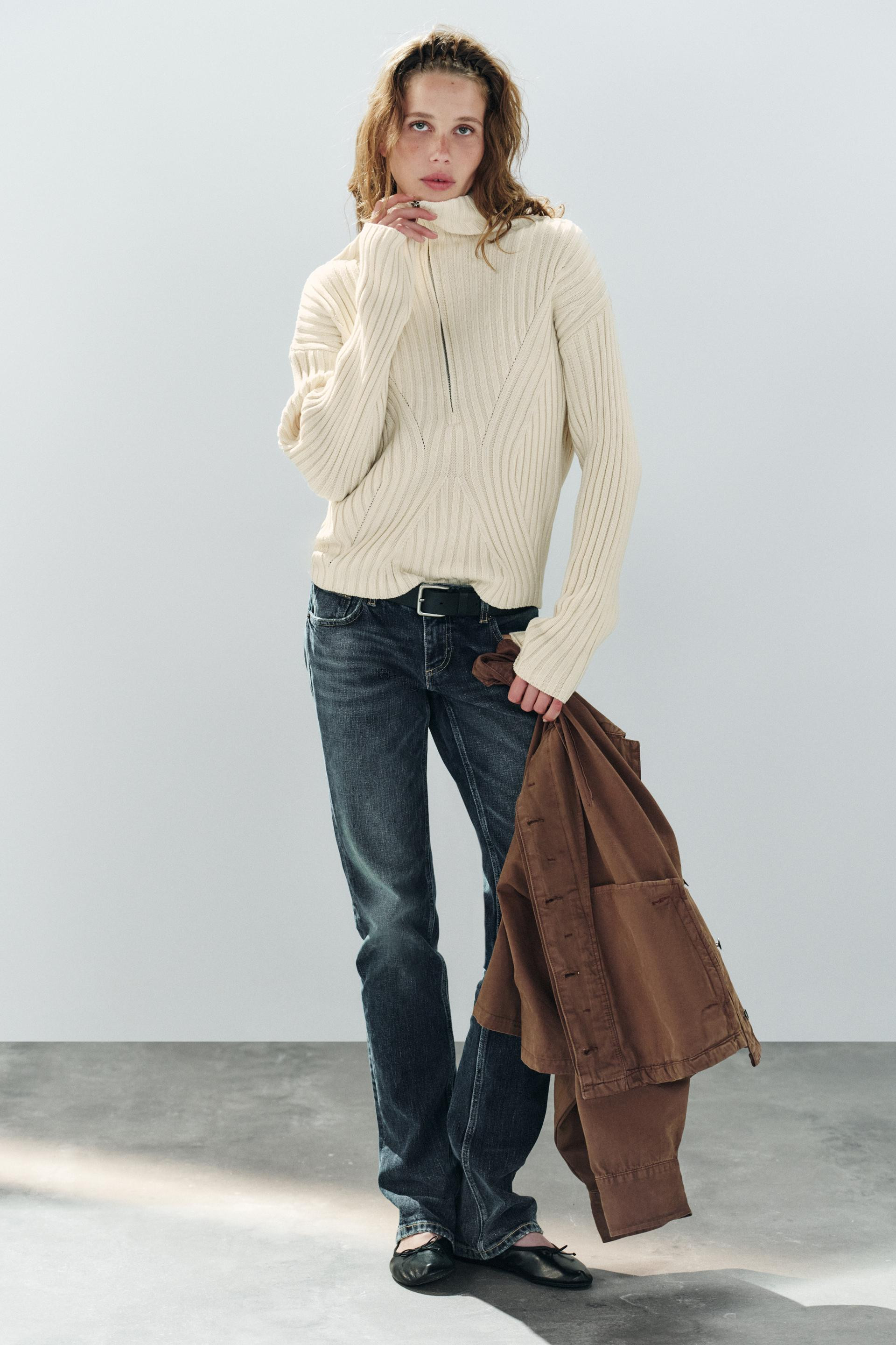 Zara - Ribbed Knit Jumper - Ecru - Xl - Woman | Zara US