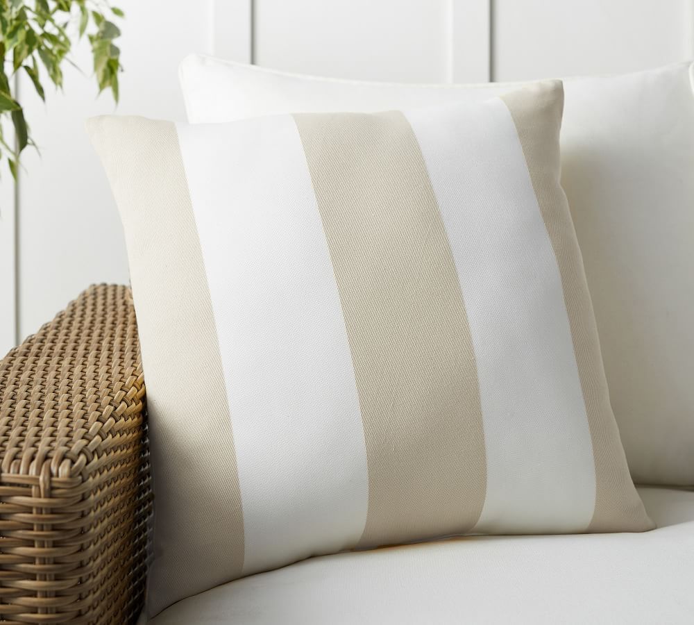 Classic Striped Indoor/Outdoor Pillow, 20 x 20&amp;quot;, Chambray | Pottery Barn (US)