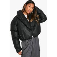 Womens Coated Short Puffer Jacket - Black - 10 | boohoo (US & Canada)
