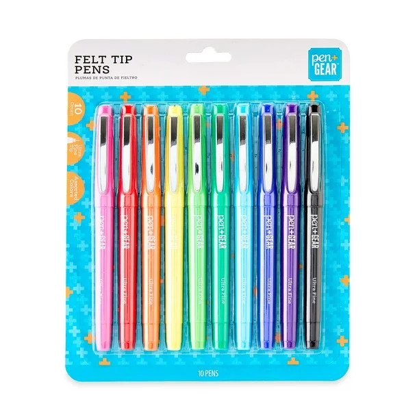 Pen+Gear Felt-Tip Pens, Ultra Fine, Assorted Colors, 10 Pack | Walmart (US)