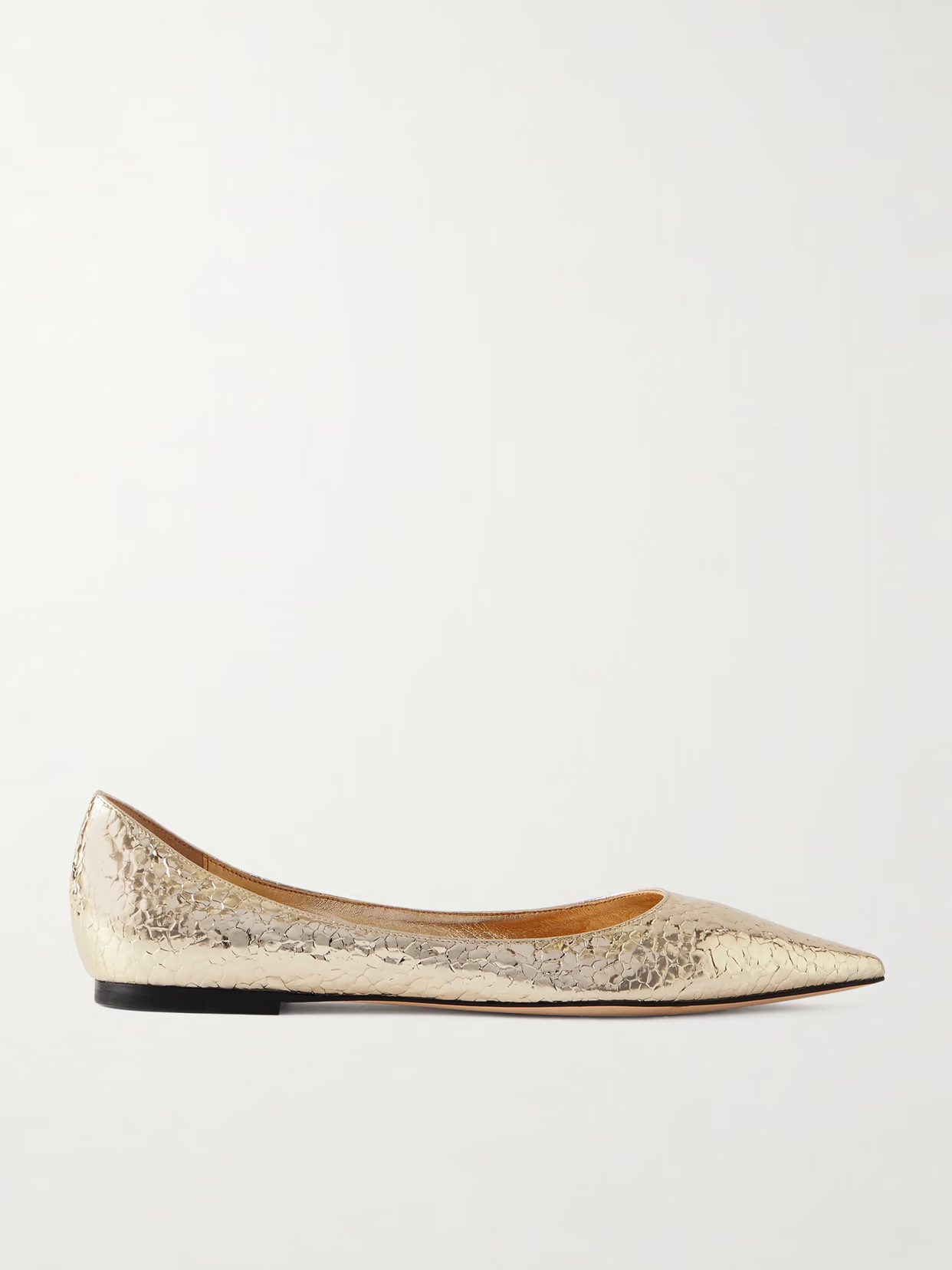Jimmy Choo - Love Metallic Cracked-leather Ballet Flats - Gold | NET-A-PORTER (US)