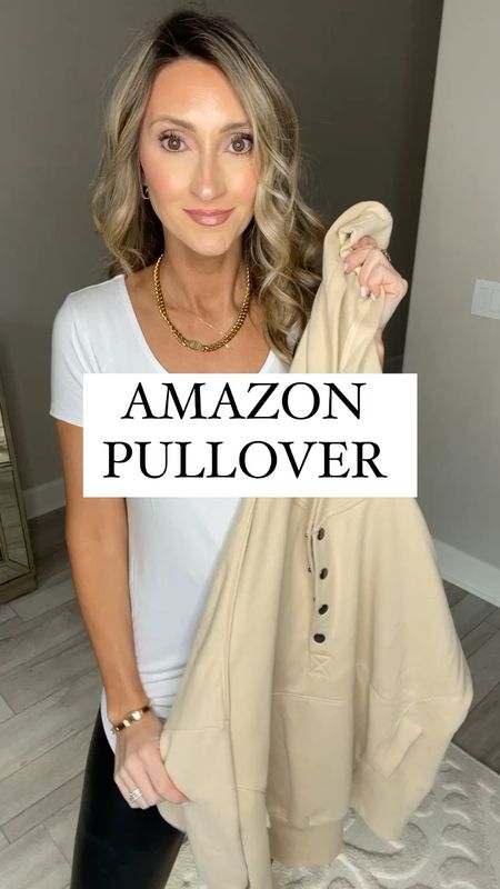 Amazon pullover. Size M. More colors. Faux leather leggings. Tunic T-shirt. Nike sneakers. Comfy. Casual. Mom style 

#LTKstyletip #LTKshoecrush #LTKSeasonal