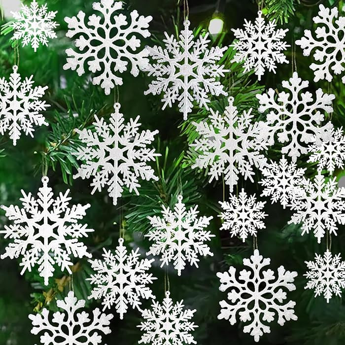 36 Pack White Snowflake Ornaments Plastic Glitter Snow Flakes Ornaments for Winter Christmas Tree... | Amazon (US)