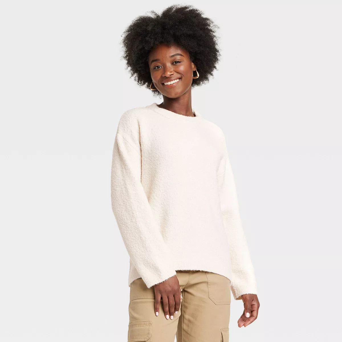 Women's Oversized Crewneck Pullover Sweater - Universal Thread™ Cream S | Target