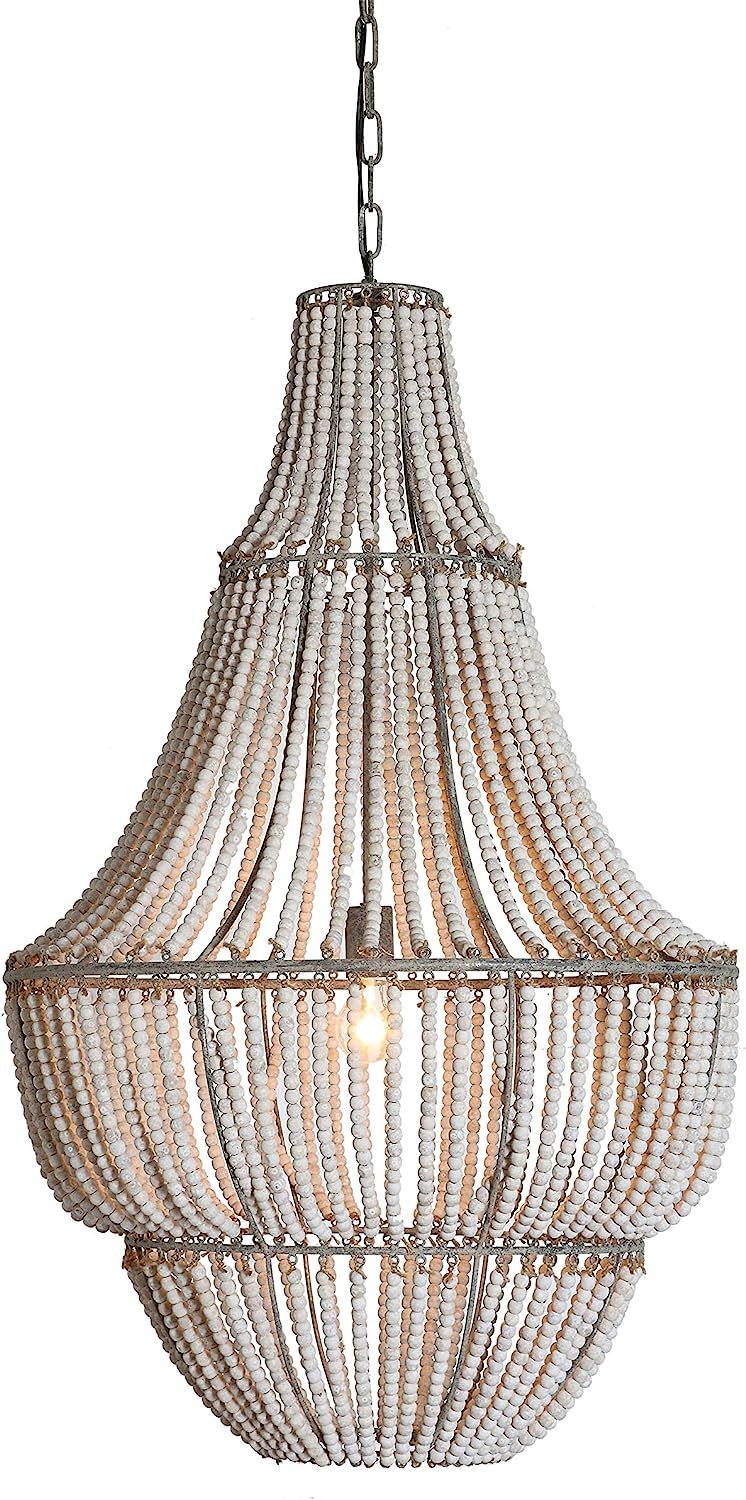Creative Co-Op DA5094 White Washed Metal Chandelier with Wood Beads | Amazon (US)