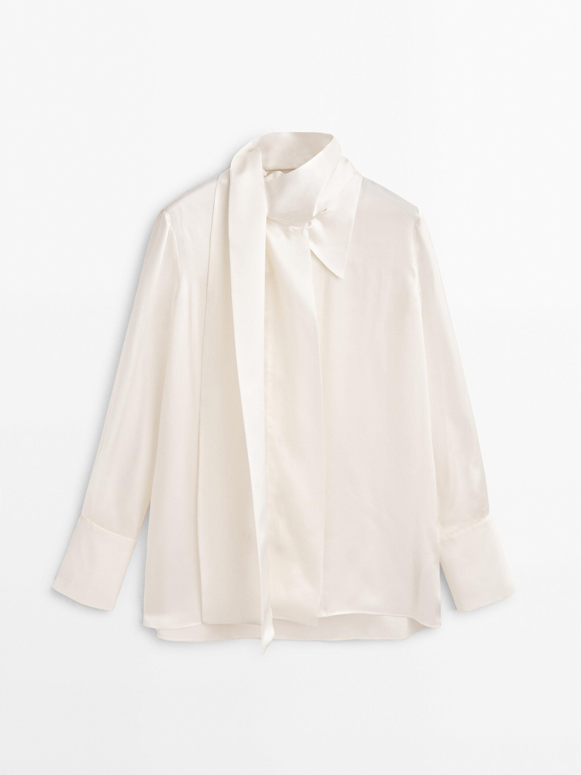Silk shirt with tie detail - Studio | Massimo Dutti US