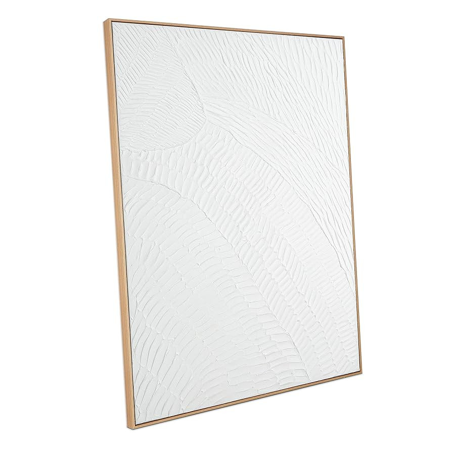 White Abstract Wall Art for Living-room - Framed Geometry 3D Abstract Hand-painting Artwork Minim... | Amazon (US)