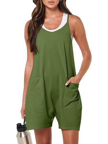 ANRABESS Womens Rompers Summer Casual Loose Sleeveless Overalls Spaghetti Strap Shorts Jumpsuit 2026 Beach Vacation Clothes Medium | Amazon (US)
