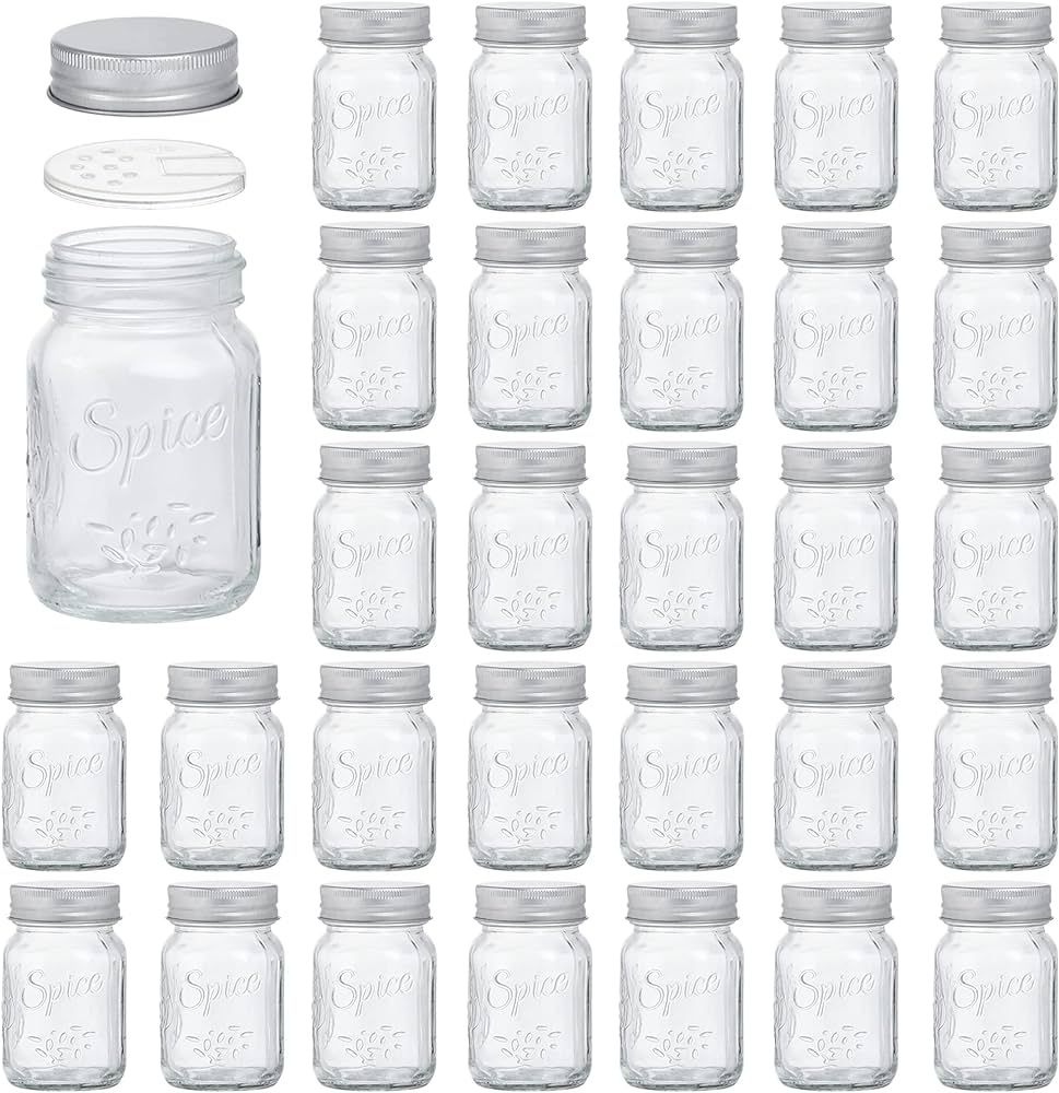 TinQee 4oz 30pcs Mason Spice Jars, Glass Empty Spice Bottles/Containers with Shaker Lids and Airtigh | Amazon (US)