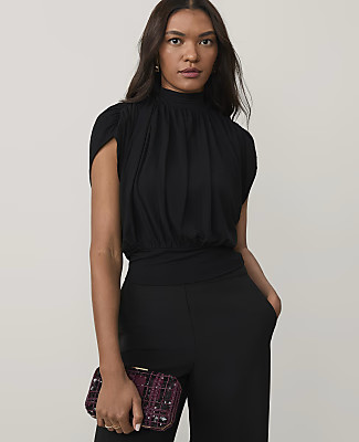 Shirred Sleeveless Mock Neck Top | Ann Taylor