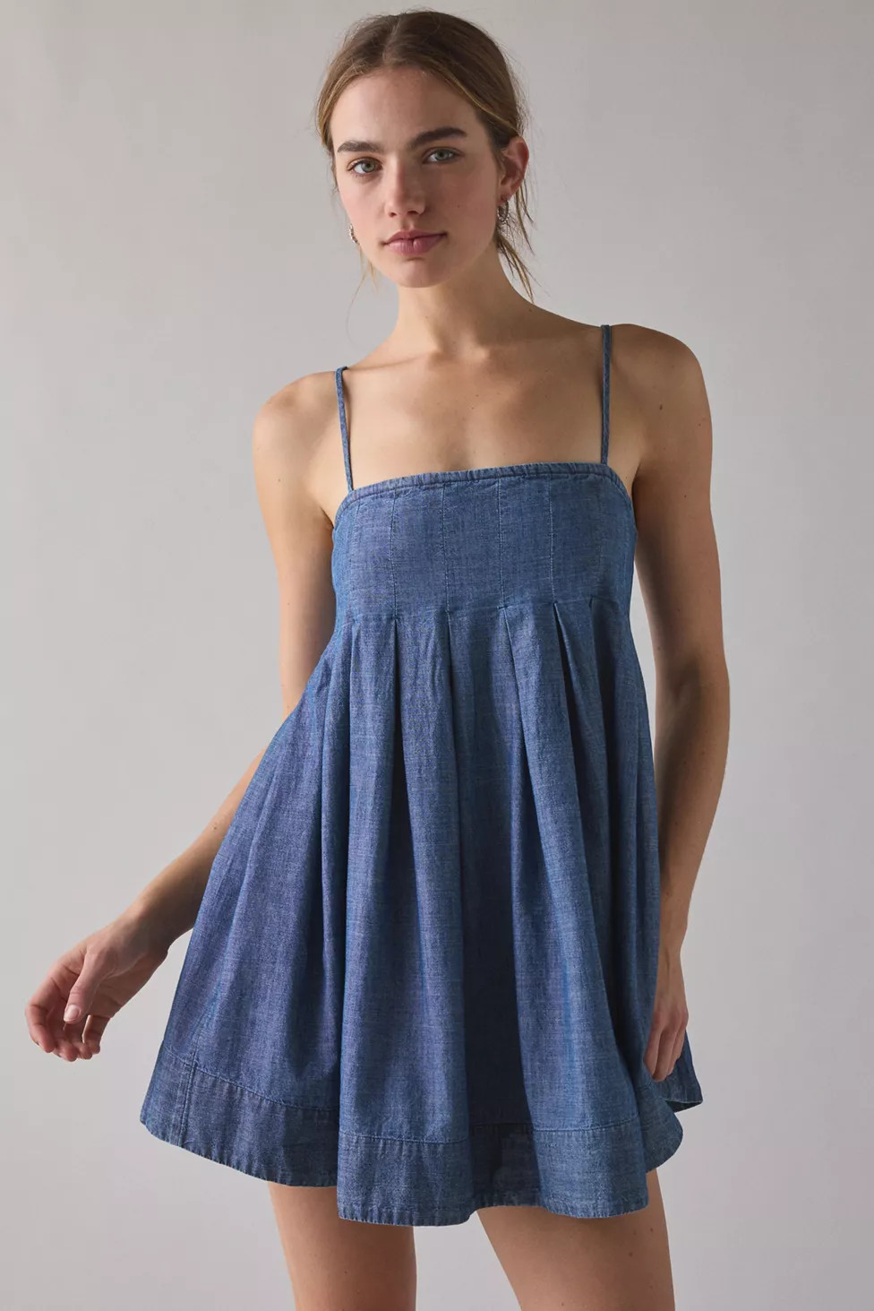 Kimchi Blue Smooth Sailing Pleated Flounce Babydoll Mini Dress | Urban Outfitters (US and RoW)