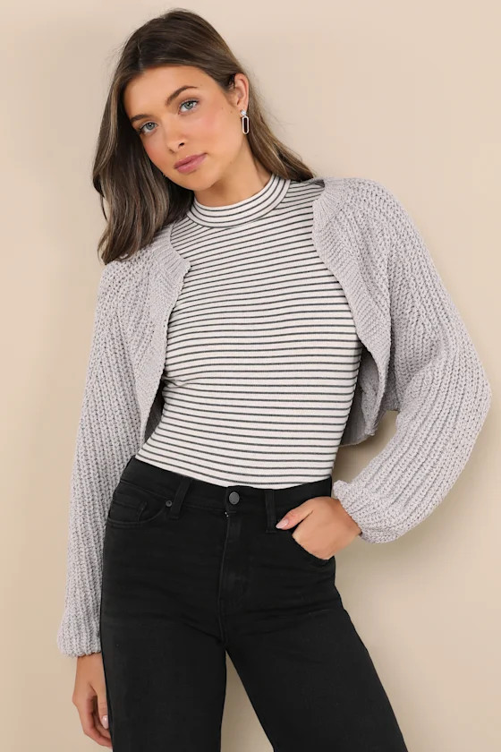 Cuddly Approach Grey Chenille Ribbed Knit Shrug Sweater | Lulus