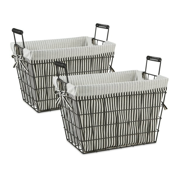 DII Farmhouse Office Collection Metal Storage, Stripe Liner, Lined Basket, 2 Piece - Walmart.com | Walmart (US)