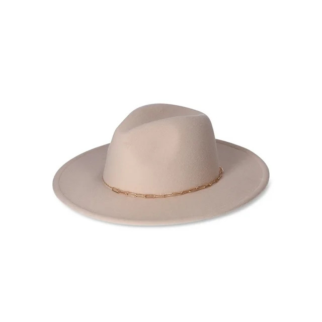 TIme and Tru Women's Fedora Hat, Solid Color, Gold Metal Chain Link Detail, Made of Polyester, Ta... | Walmart (US)