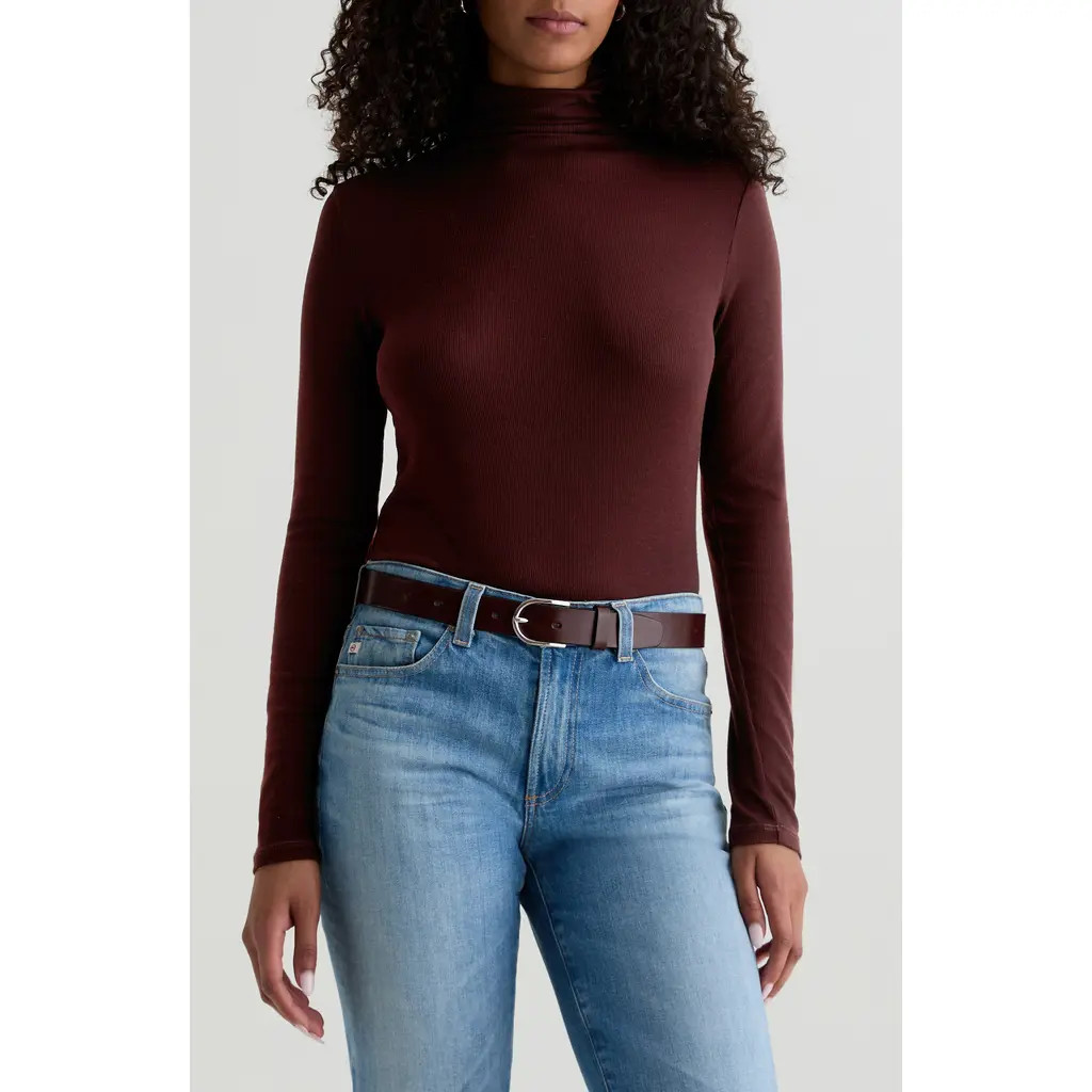 AG Chels Ribbed Turtleneck Sweater in Coffee Bean at Nordstrom, Size Medium | Nordstrom