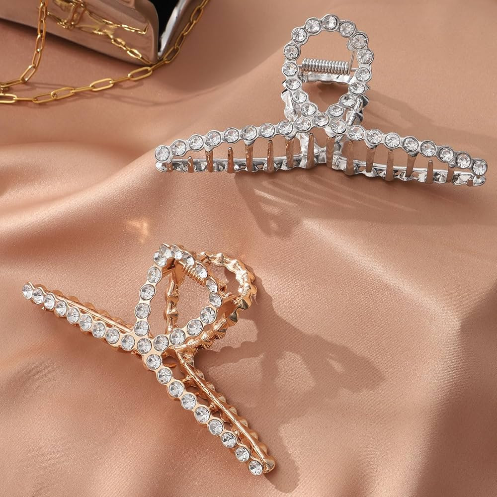 HAIMEIKANG 2 PCs Rhinestone Hair Clips for Women - Metal Claw Clips Strong and Large Hold Claw fo... | Amazon (US)