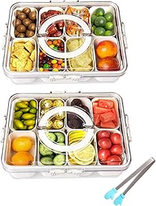 2 Pack Divided Serving Tray with Lid and Handle, Portable Snack Containers Snackle Box Snack Tray... | Amazon (US)
