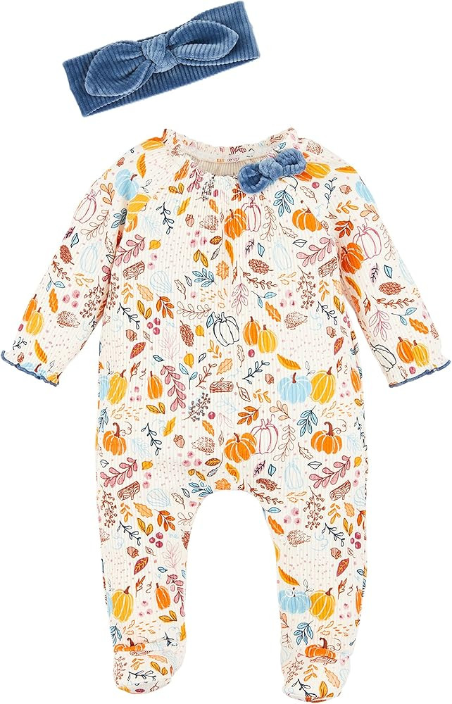 Mud Pie Baby Girl Sleeper, Pumpkin Floral | Amazon (US)