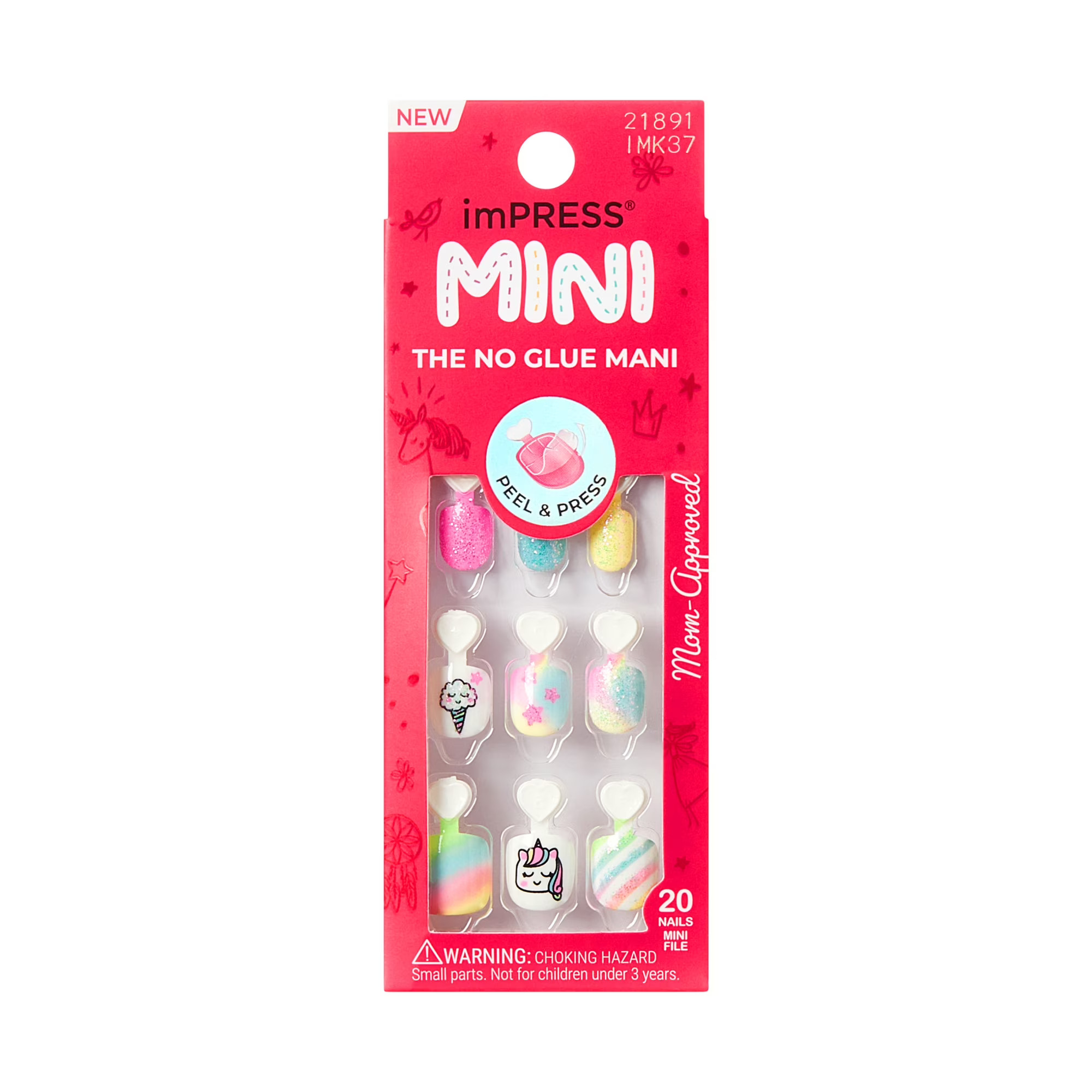 Kiss Impress Mini Kids Squoval Press-On Nails, Multicolor, 20 Pieces | Walmart (US)