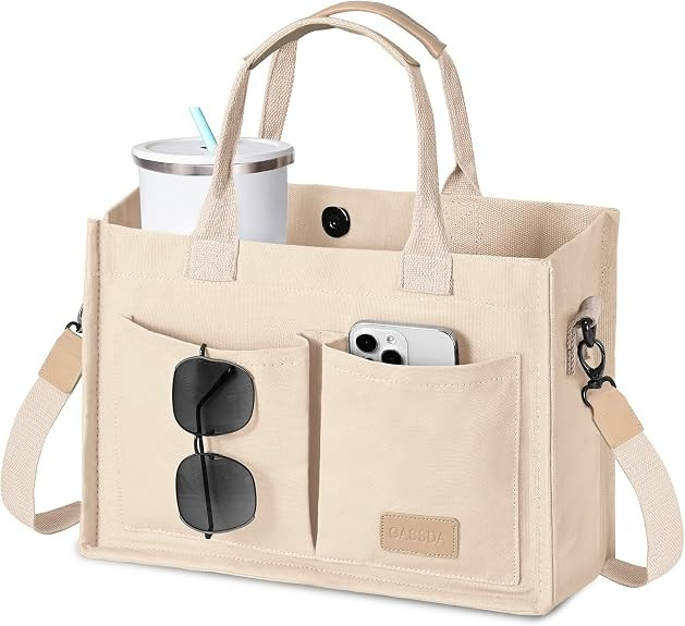 Canvas Tote Bag for Women Crossbody Work Purse with Pockets Top Handle Handbag Satchel Bags for T... | Amazon (US)