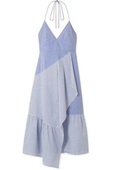 Tibi - Striped Cotton-blend Poplin Halterneck Dress - Blue | NET-A-PORTER (US)