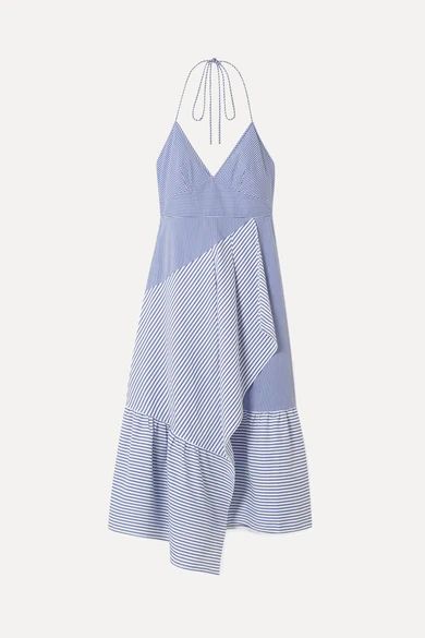 Tibi - Striped Cotton-blend Poplin Halterneck Dress - Blue | NET-A-PORTER (US)