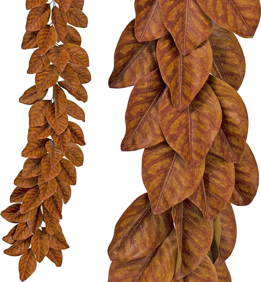 Artificial Magnolia Leaf Garland 6FT Length 12in Width (Brown) | Amazon (US)