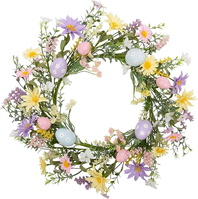 18 inch Easter Wreath with Pastel Eggs Artificial Easter Egg Wreath for Front Door Spring Door Wr... | Amazon (US)
