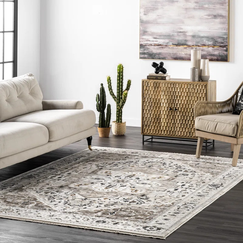 Uriegas Performance Medallion Fringed Beige/Gray/Brown Rug | Wayfair North America