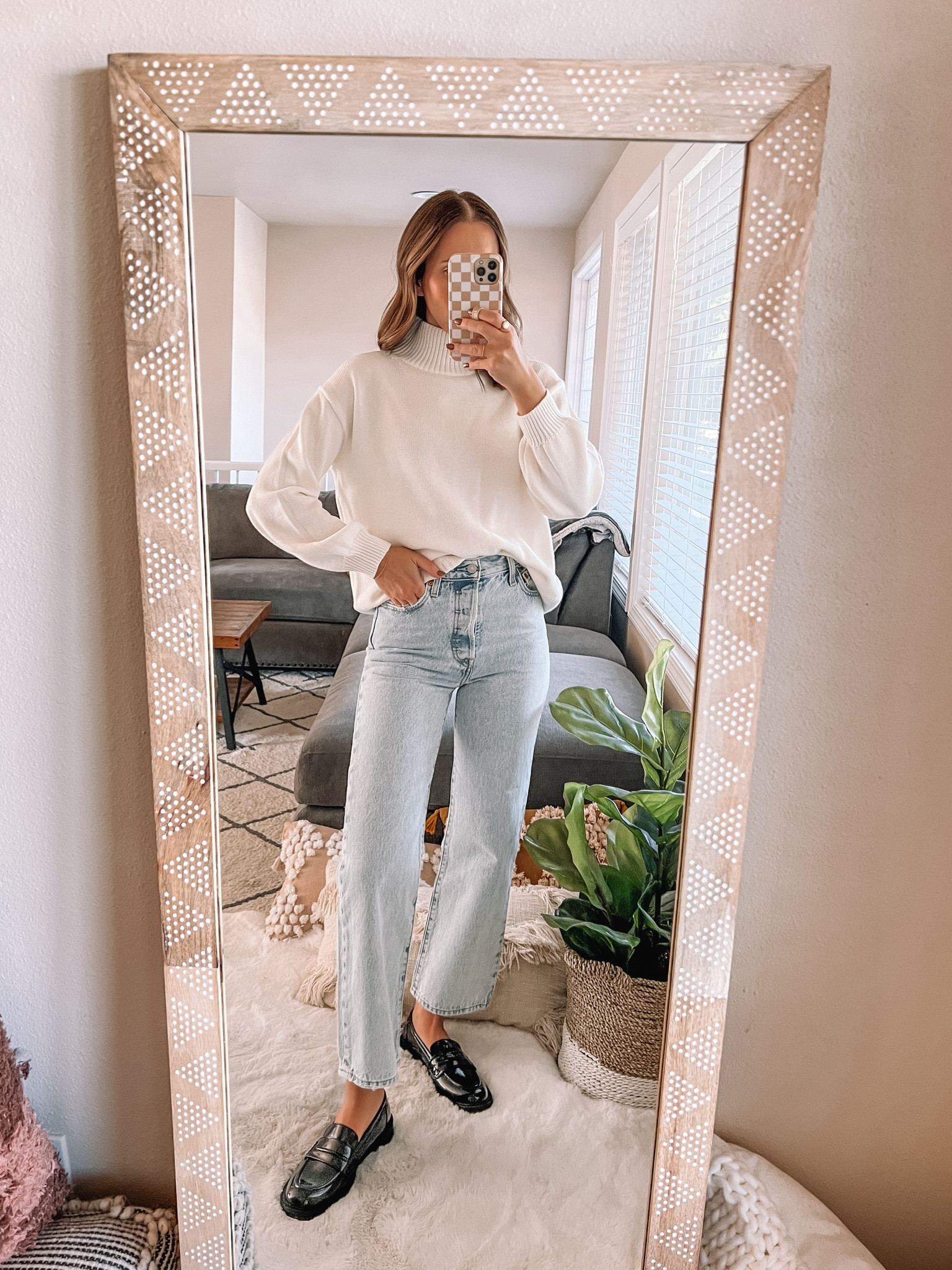 Teacher outfit idea🍎 wearing a small sweater and size 25 denim. These jeans are stiff and have no stretch, size up if you want a little extra room (and a looser fit like on the model). Color of denim is Ojai Shore - light indigo 

Teacher outfit | teacher style | outfit idea | classroom outfit | casual Friday outfit | loafers | Levi’s | Amazon finds 



#LTKfindsunder100 #LTKstyletip