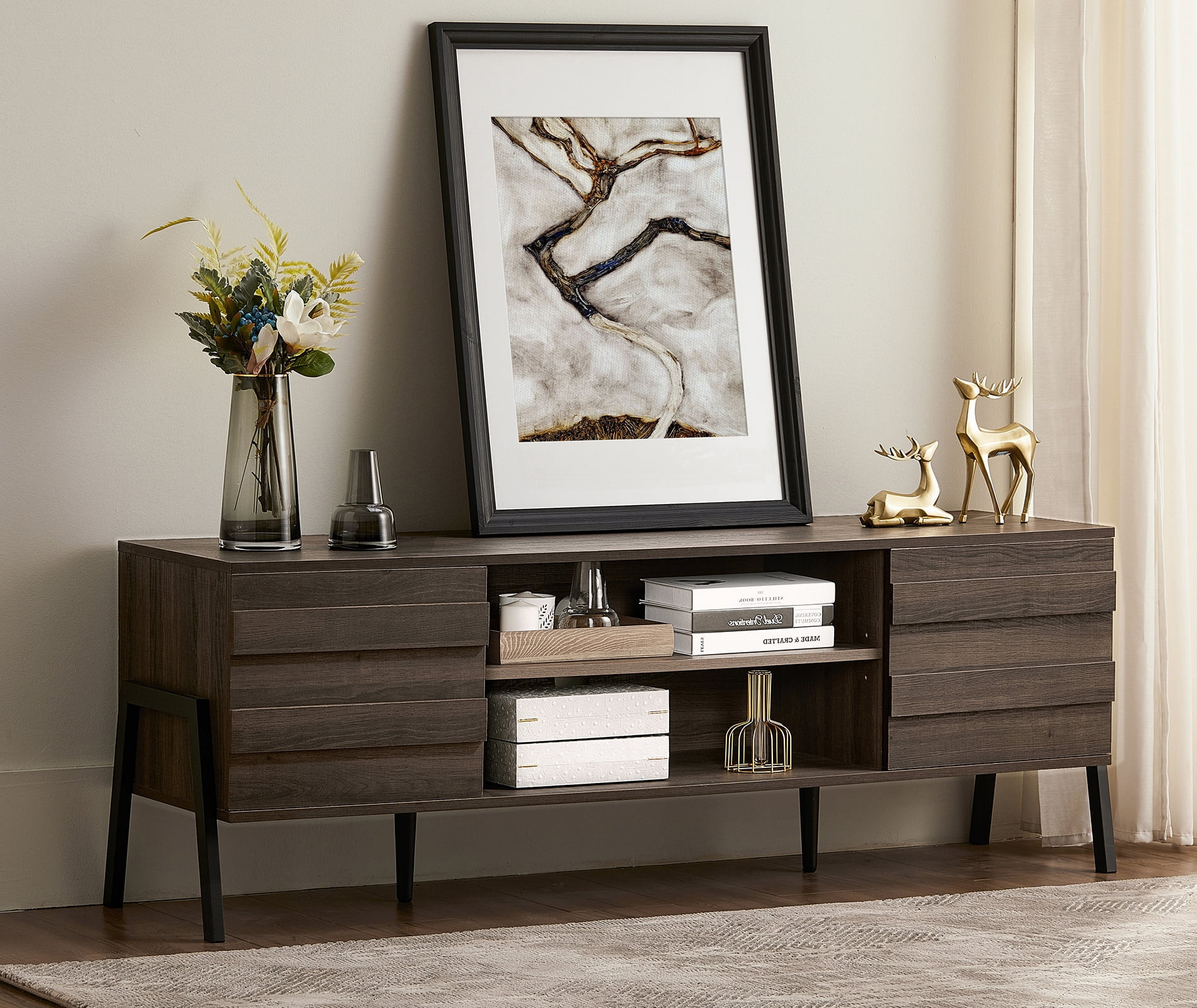 FITUEYES Mid-Century Modern TV Stand, Wood TV Console Storage Cabinet, Retro Home Media Entertain... | Walmart (US)