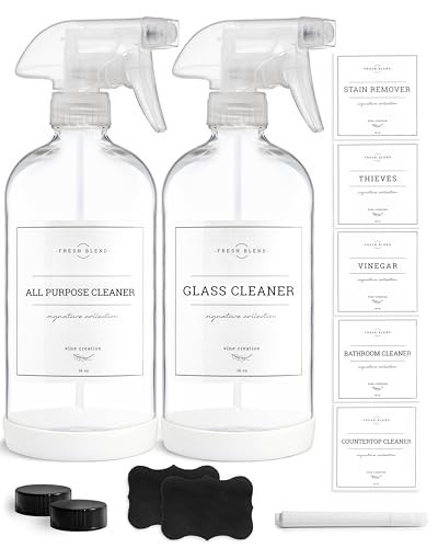 Vine Creations Glass Spray Bottles, 2 Pack Refillable Spray Bottles for Cleaning Solutions, Clear Spray Bottle for plants, Water Spray Bottle Sprayer, Glass Spray bottles 16 oz with Waterproof Labels | Amazon (US)