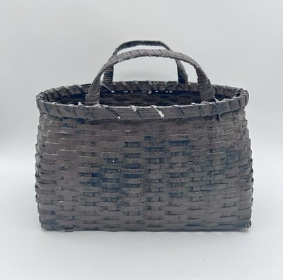 Vintage Handwoven Primitive Wicker Basket Double Handles Brown Black 10" x 8" | eBay | eBay US
