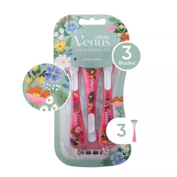 Rifle Paper Co. + Venus Strawberry Fields Disposable Razors - 3ct | Target