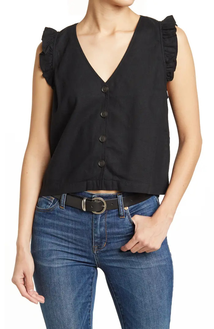 MADEWELL Ruffle Button Front Linen Blend Tank | Nordstromrack | Nordstrom Rack