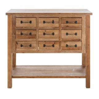 SAFAVIEH Mendie 9-Drawer Natural Oak Console Table AMH1552A - The Home Depot | The Home Depot