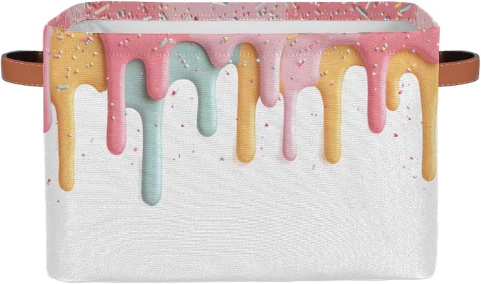 Cute Storage Bins for Organization, Canvas Book Storage Bins Handles, Bedroom Shelves Decorative ... | Amazon (US)