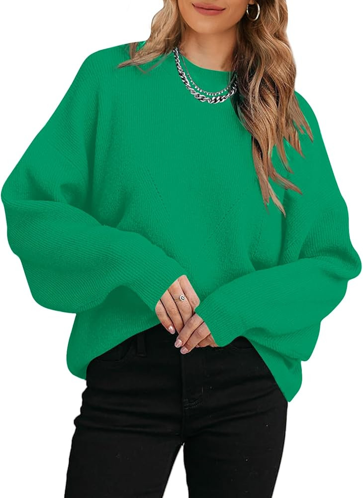 Saodimallsu Womens Crew Neck Sweaters Long Sleeve Ribbed Knit Oversized Batwing Soft Cozy Pullove... | Amazon (US)