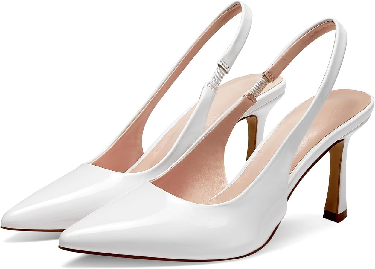 GENSHUO Women's Slingback Heels Closed Pointed Toe Dress Pumps Shoes Slip On 4 Inch High Stiletto... | Amazon (US)