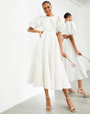 ASOS EDITION Bridget jacquard puff sleeve wedding dress with cut out back | ASOS (Global)