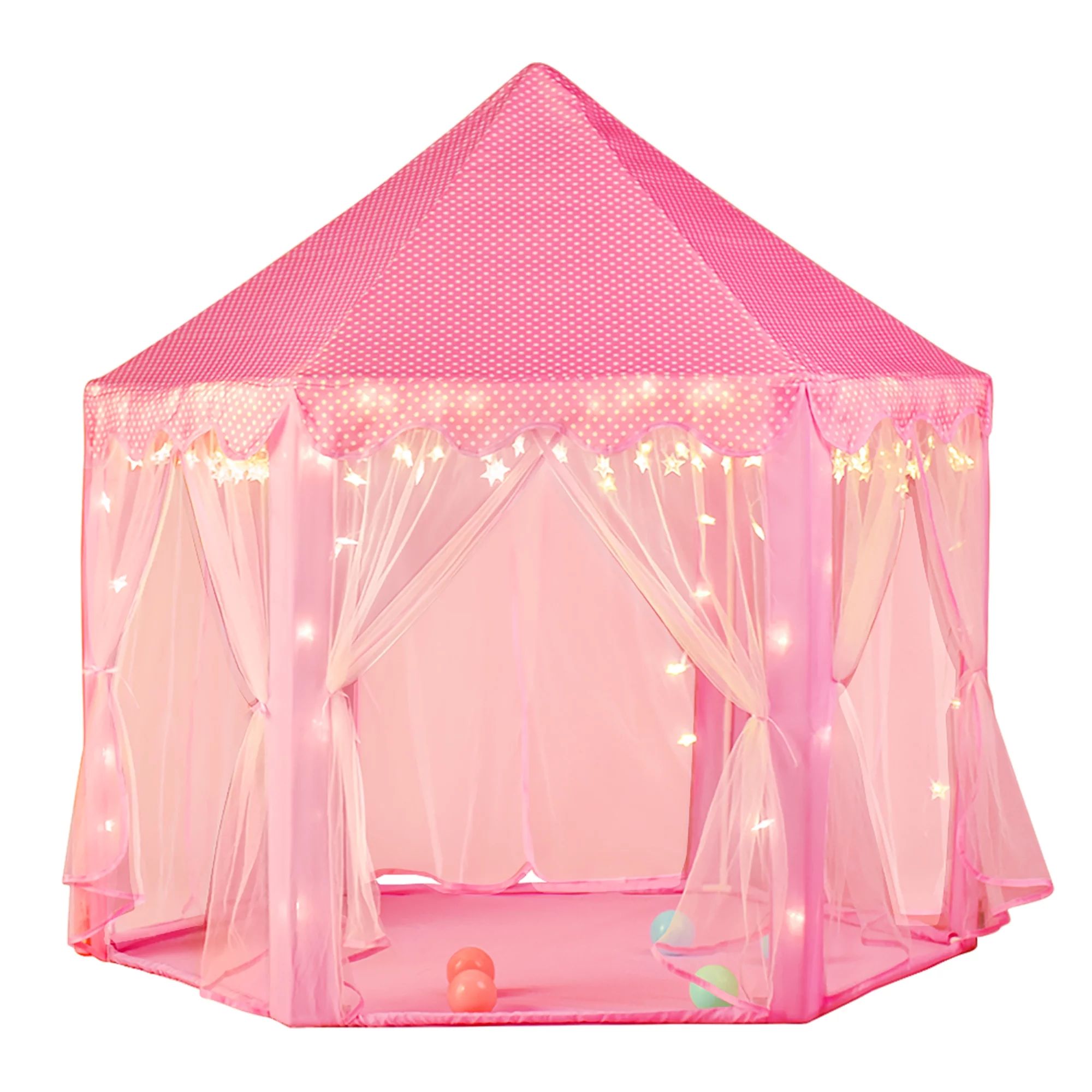 Princess Castle Kids Play Tent Toys for 3-12 Years Indoor Girls Hexagon Playhouse with Star Light... | Walmart (US)