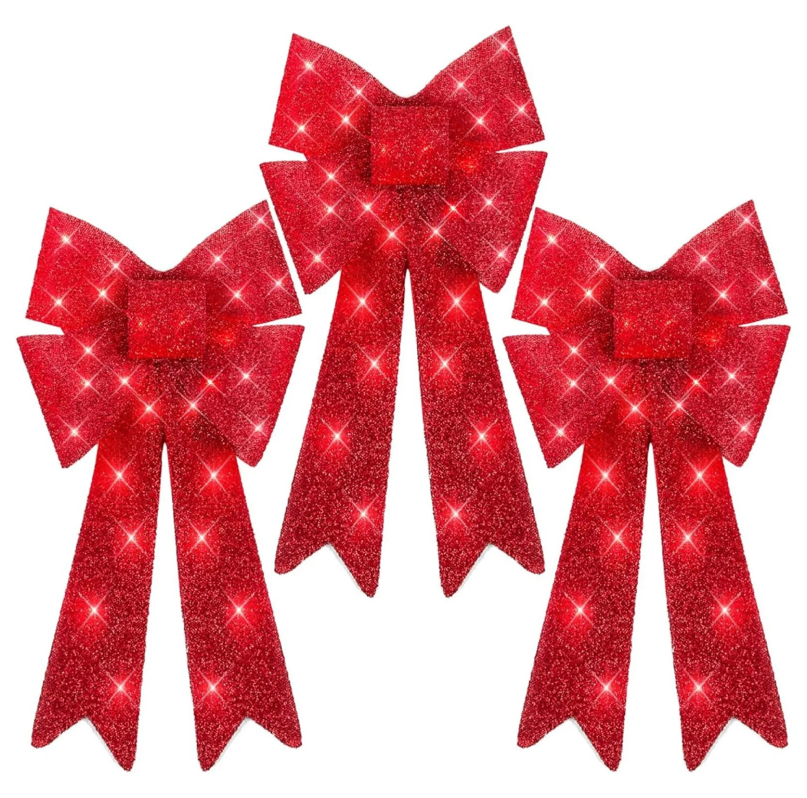 Set of 3 Bows Pre-Lit Christmas Bow Decoration, Indoor/Outdoor LED Holiday Décor w/ 30 Lights, O... | Walmart (US)