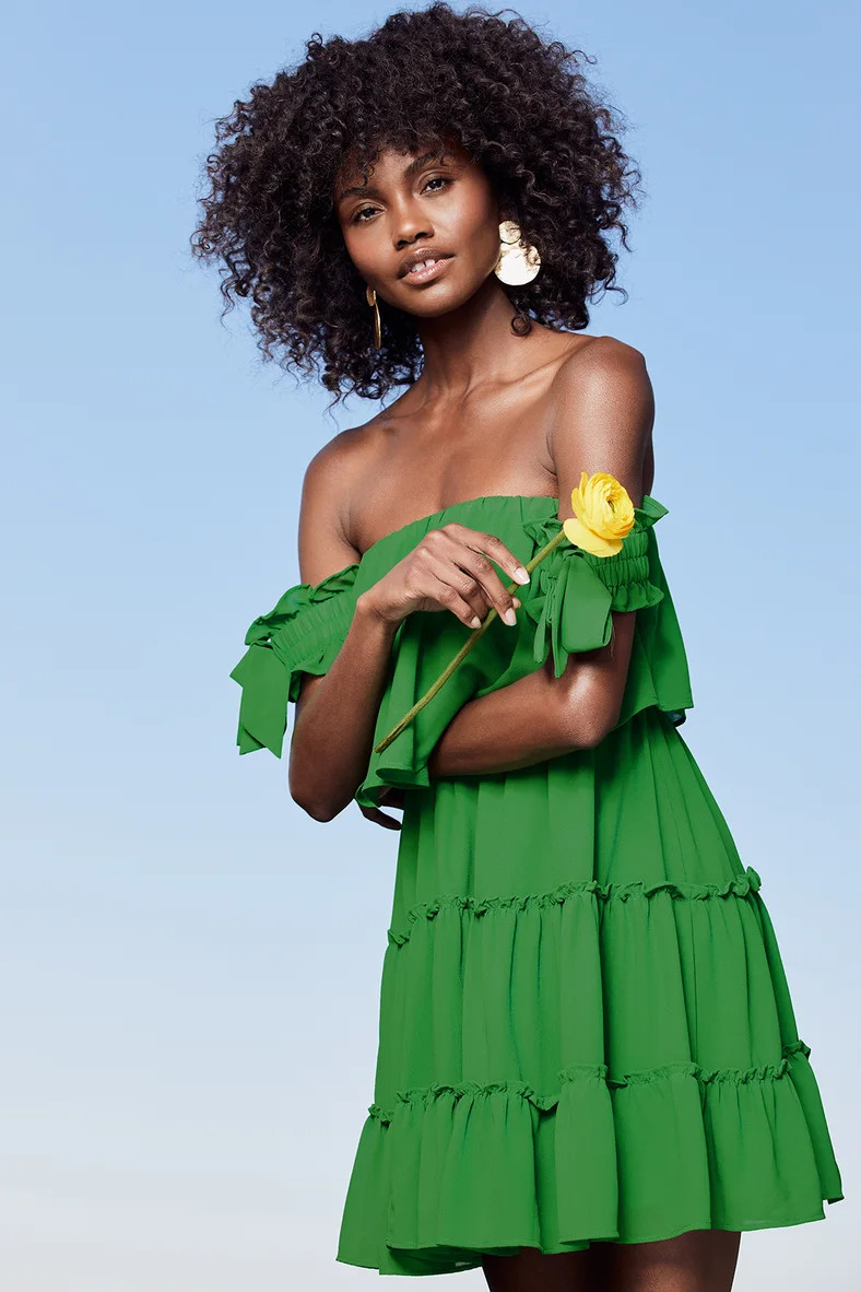 Tiers To My Heart Green Off-the-Shoulder Ruffled Mini Dress | Lulus (US)