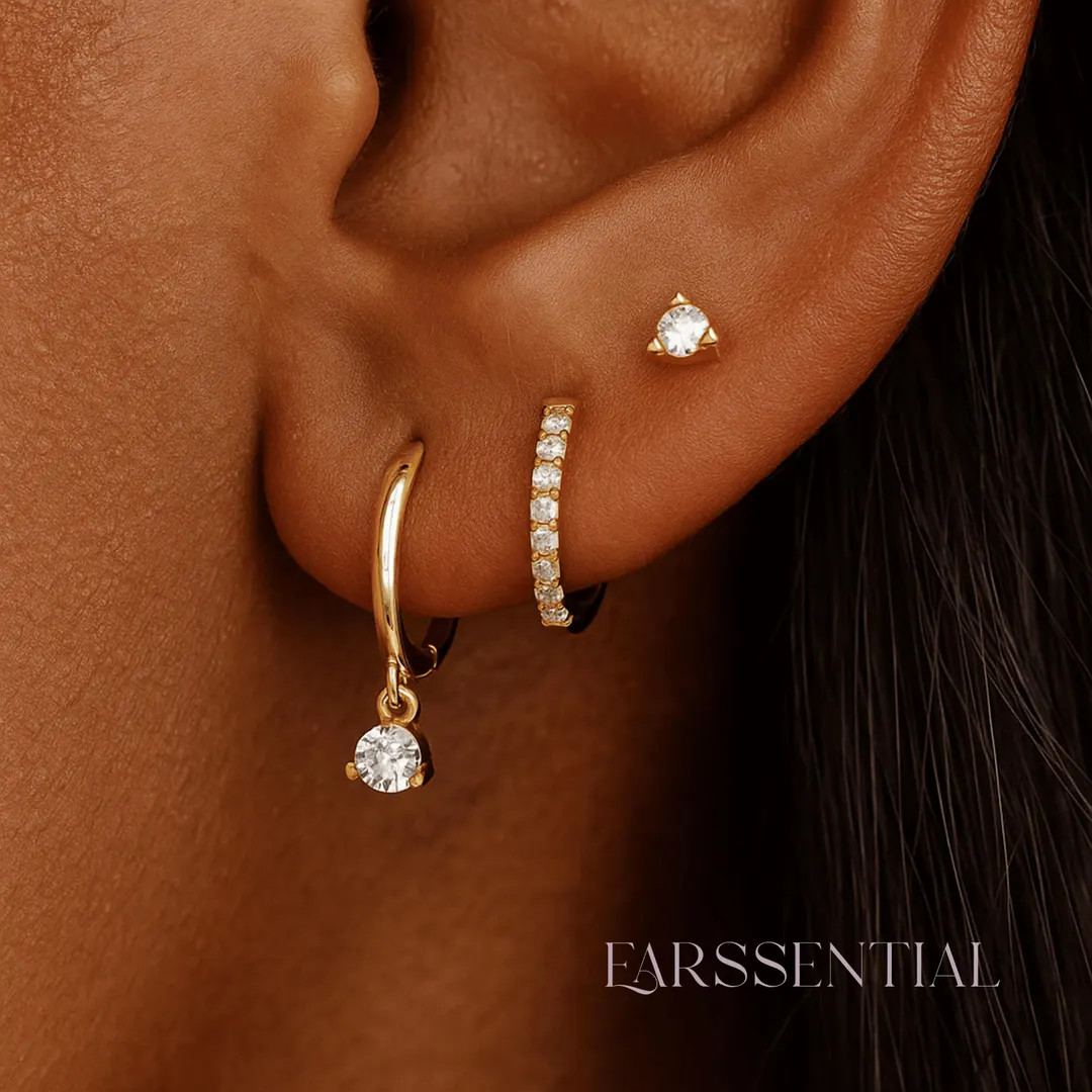 Tear Drop Hoop Earring Set, Dainty Zircon Hoop Earring, 3 Pcs Earring Set, Dangle Earring Set, CZ... | Etsy (US)