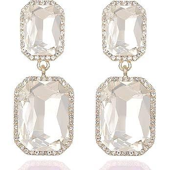 Vintage Rhinestone Statement Earrings Fancy Big Crystal Rectangle Drop Dangle Earrings Evening Pr... | Amazon (US)